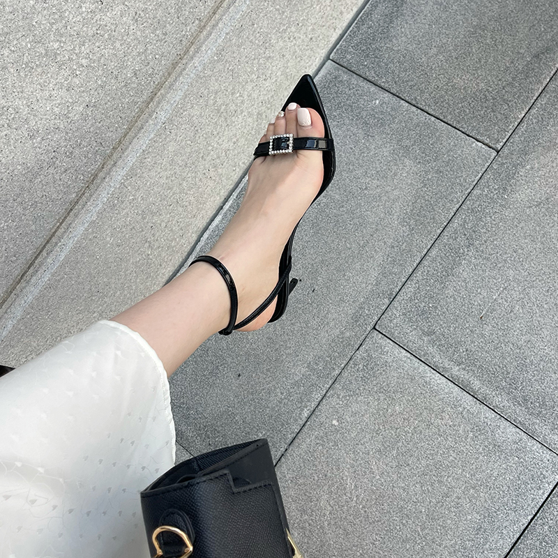 2023 Summer European and American Style Pointed Toe Thin Heel Buckle Sandals Simple Fashion Solid Color Versatile High Heel Women's Shoes - Image 2