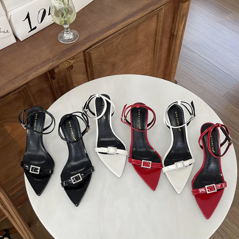 2023 Summer European and American Style Pointed Toe Thin Heel Buckle Sandals Simple Fashion Solid Color Versatile High Heel Women's Shoes - Image 5