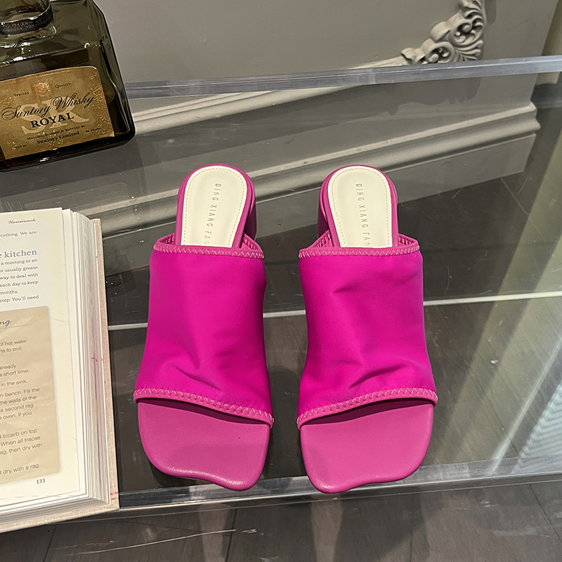 2023 New Summer Fashion Irregular Toe Chunky Heel Slippers Simple Comfortable Elastic Fabric Sandals - Image 4