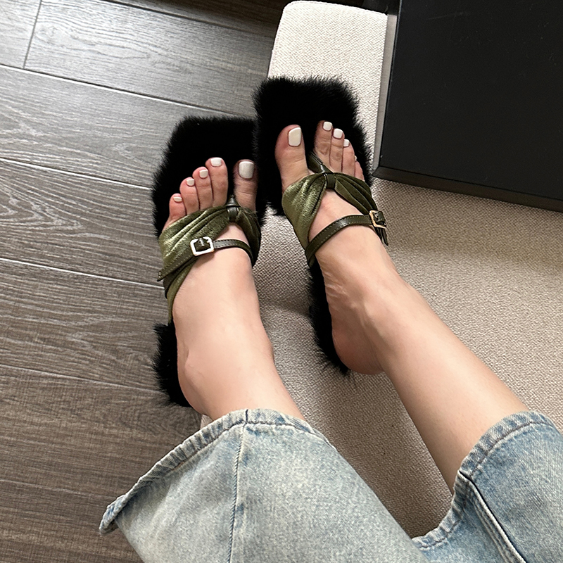 2023 Autumn Fairy Style Corduroy Women's High Heel Open Toe Sandals Simple Solid Color Fashion Shoes - Image 4