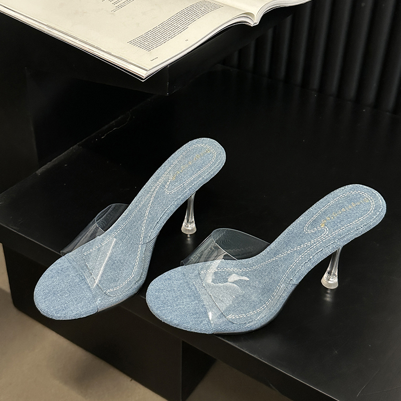 2024 Spring Summer New European American Style Thin Heel Sandals Transparent PVC Open Toe High Heel Slippers - Image 2