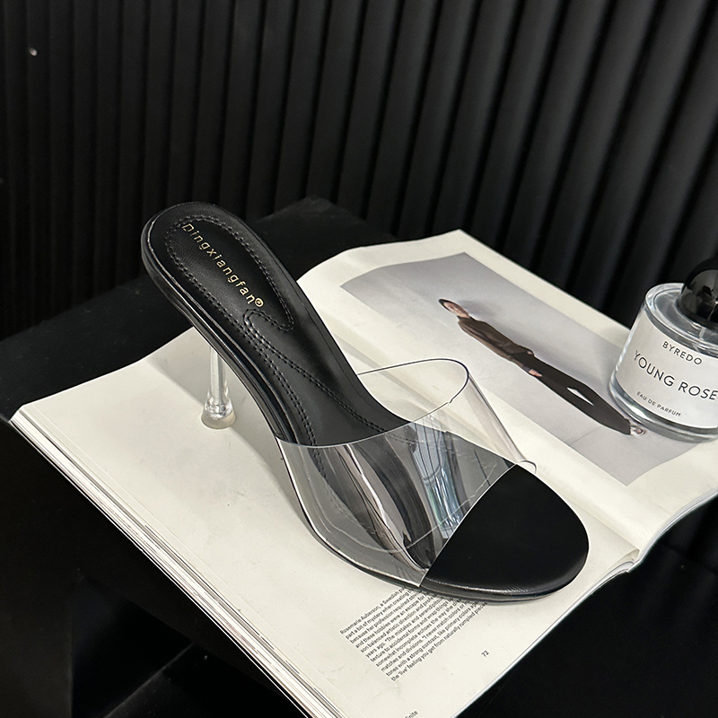 2024 Spring Summer New European American Style Thin Heel Sandals Transparent PVC Open Toe High Heel Slippers - Image 4