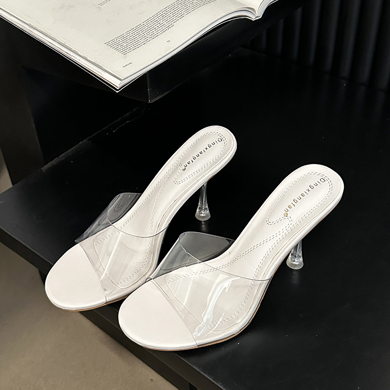 2024 Spring Summer New European American Style Thin Heel Sandals Transparent PVC Open Toe High Heel Slippers - Image 5