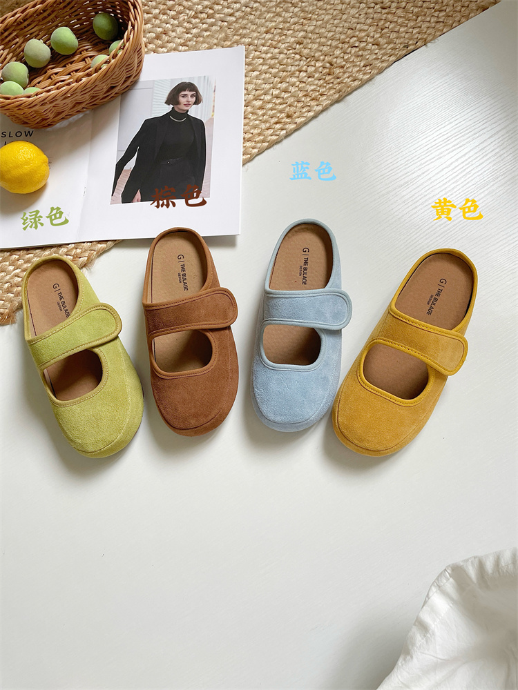Genuine Leather Retro Chunky Ugly Cute Birkenstock Women's Shoes 2025 Summer New Magic Tape Birkenstock Covered Heel Half Slippers