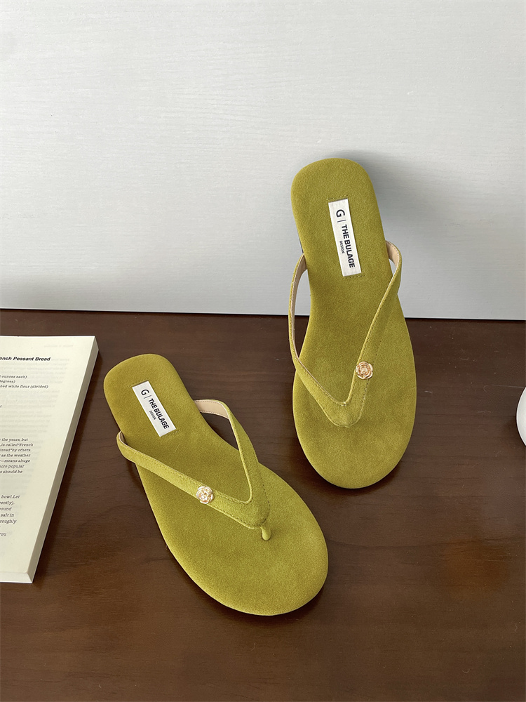 Korean Style Flat Suede Flip Flops for Women 2025 New Summer Beach Sandals - Image 3