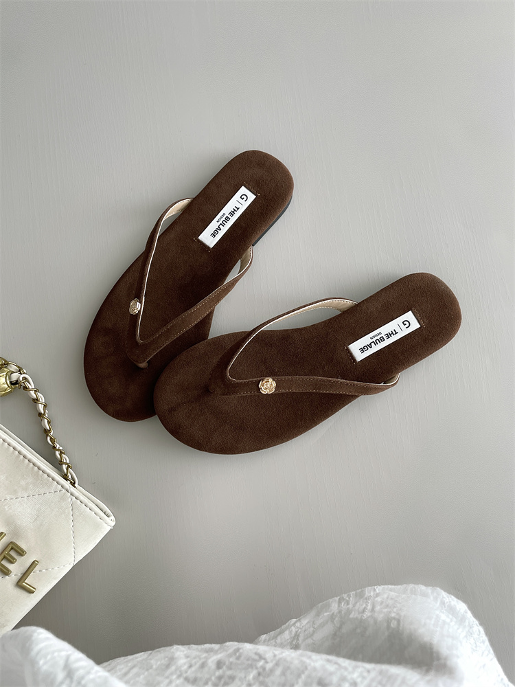 Korean Style Flat Suede Flip Flops for Women 2025 New Summer Beach Sandals - Image 4