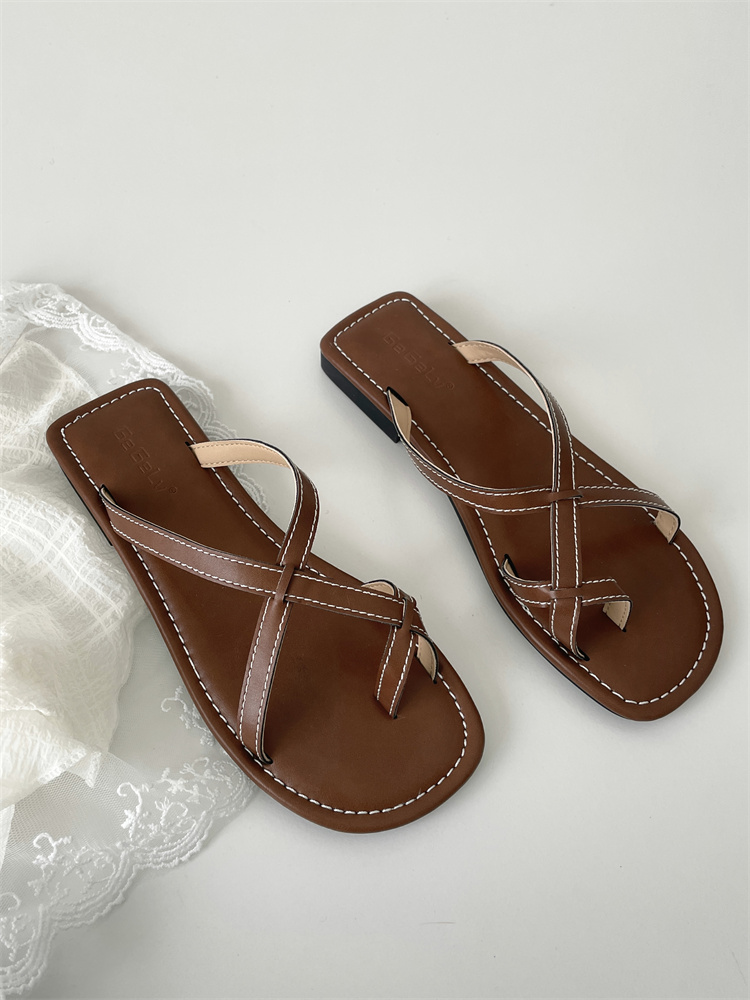 Korean Style Cross Strap Flat Sandals for Women Summer New Roman Style Thin Strap Slippers - Image 2