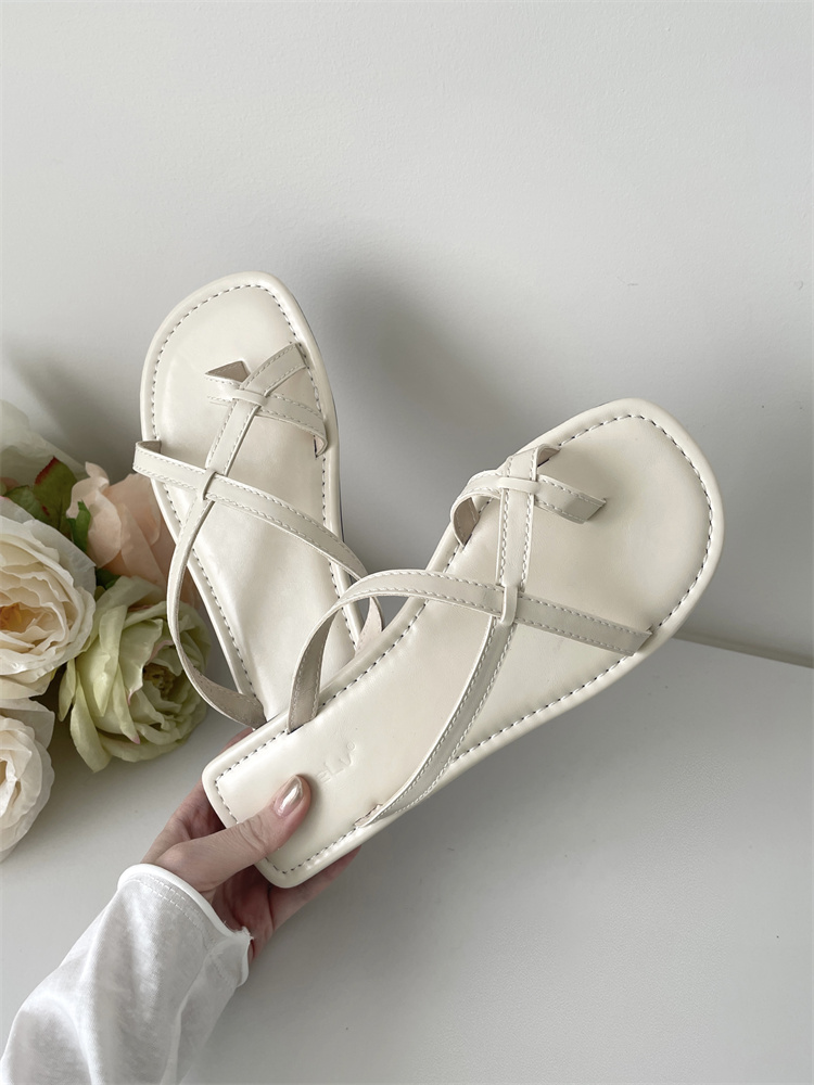 Korean Style Cross Strap Flat Sandals for Women Summer New Roman Style Thin Strap Slippers - Image 3