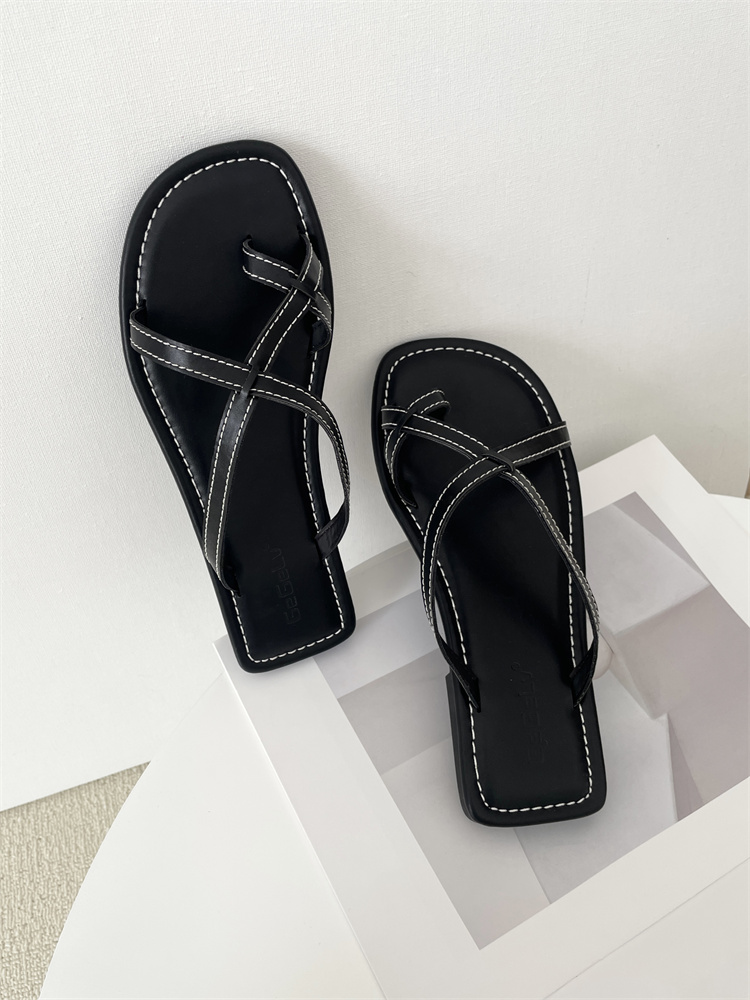 Korean Style Cross Strap Flat Sandals for Women Summer New Roman Style Thin Strap Slippers - Image 4