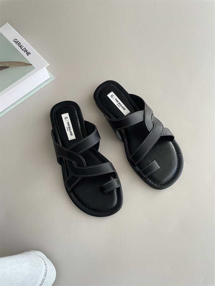 Retro Roman Style Toe Loop Flat Sandals Women Summer Beach Slippers Cross Strap - Image 2