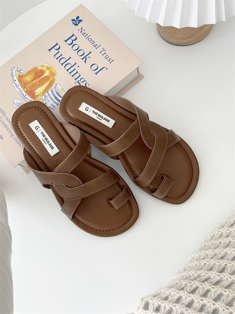 Retro Roman Style Toe Loop Flat Sandals Women Summer Beach Slippers Cross Strap - Image 4