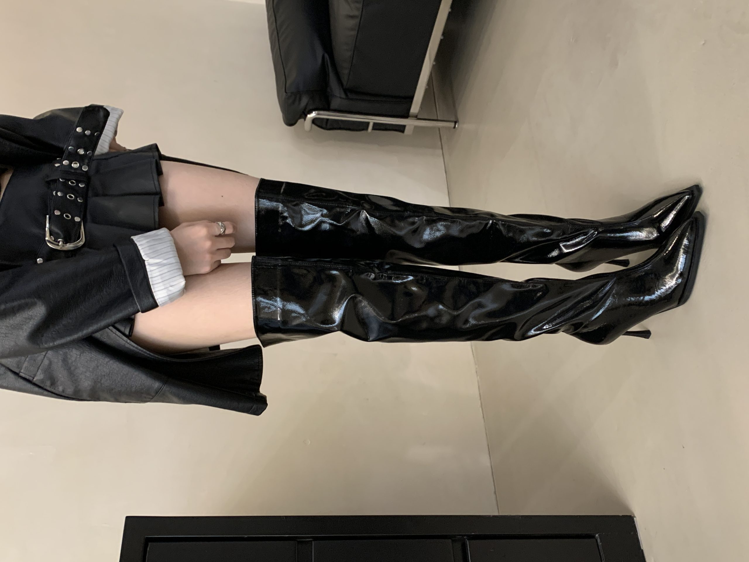 BUBUFLY Women's Pointed Toe Stretch Patent Leather Over Knee High Heel Boots 2025 Fall Winter Sexy European Knight Boots - Image 2