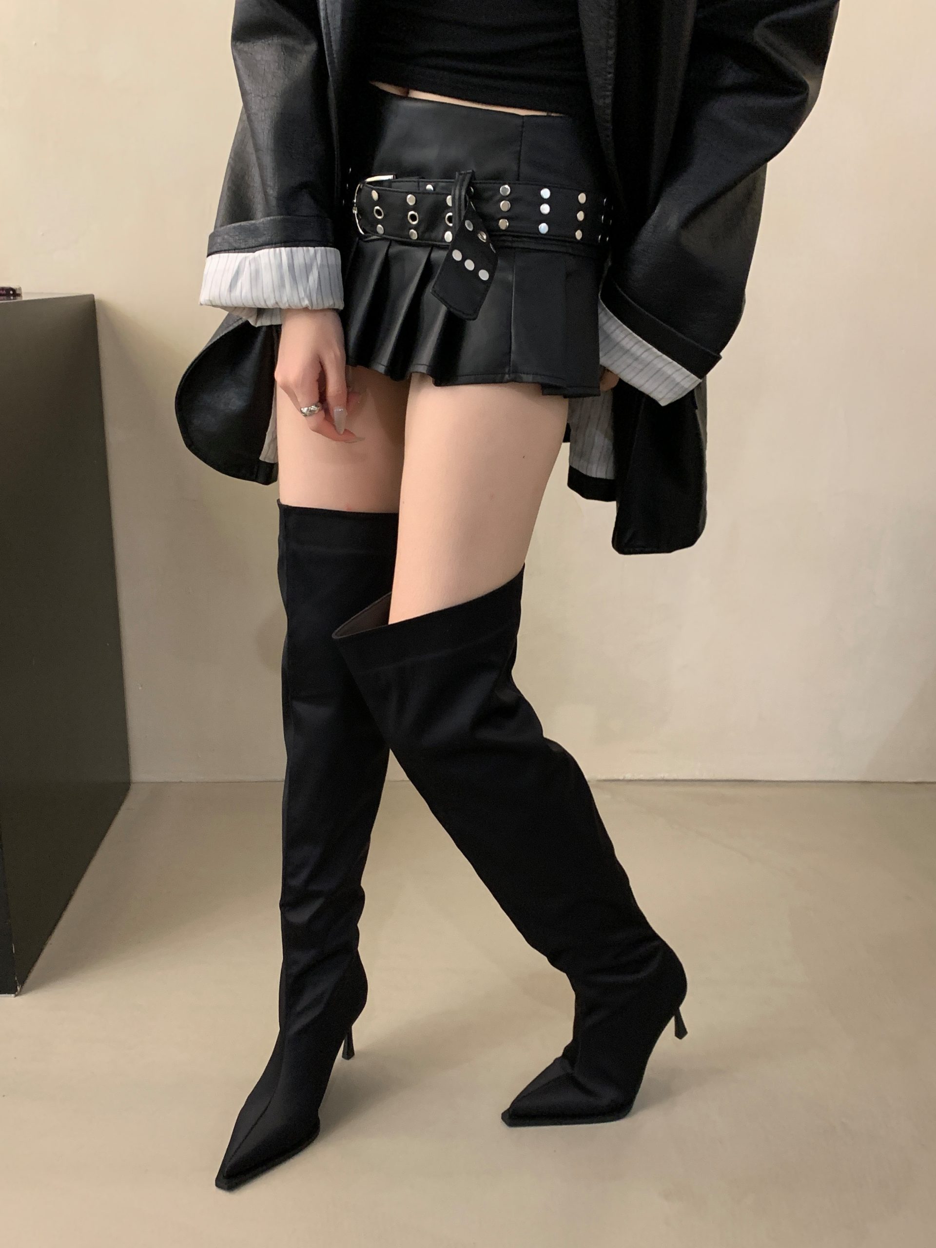 BUBUFLY Women's Pointed Toe Stretch Patent Leather Over Knee High Heel Boots 2025 Fall Winter Sexy European Knight Boots - Image 3