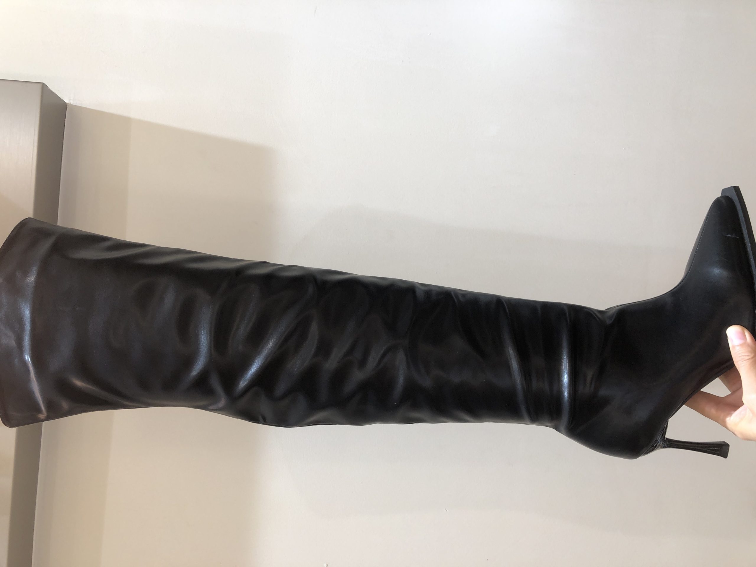 BUBUFLY Women's Pointed Toe Stretch Patent Leather Over Knee High Heel Boots 2025 Fall Winter Sexy European Knight Boots - Image 4