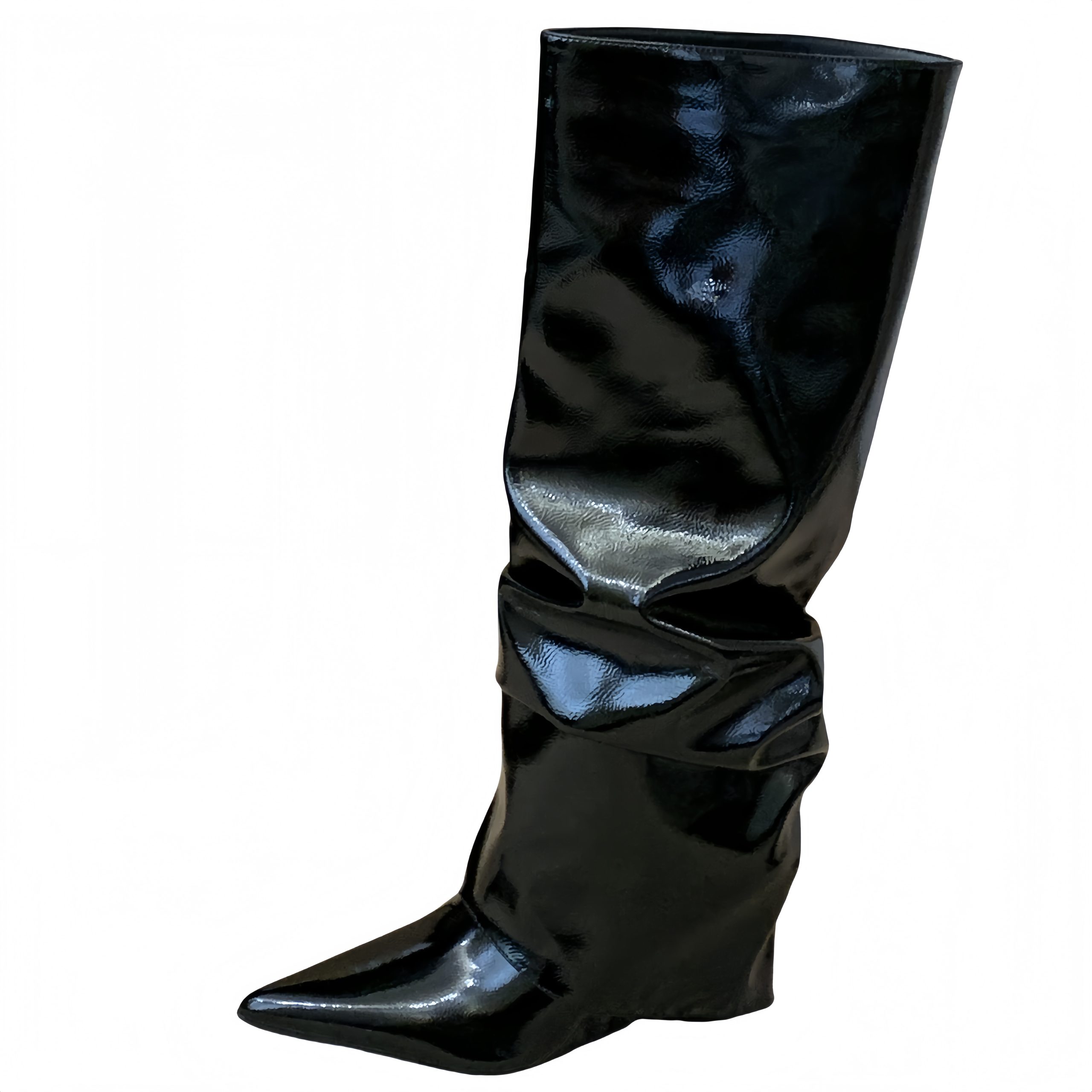 2025 European American Style Fashion Winter New Pointed Toe Wedge Knee High Wrinkled Boots Sexy Women's Boots - Image 5