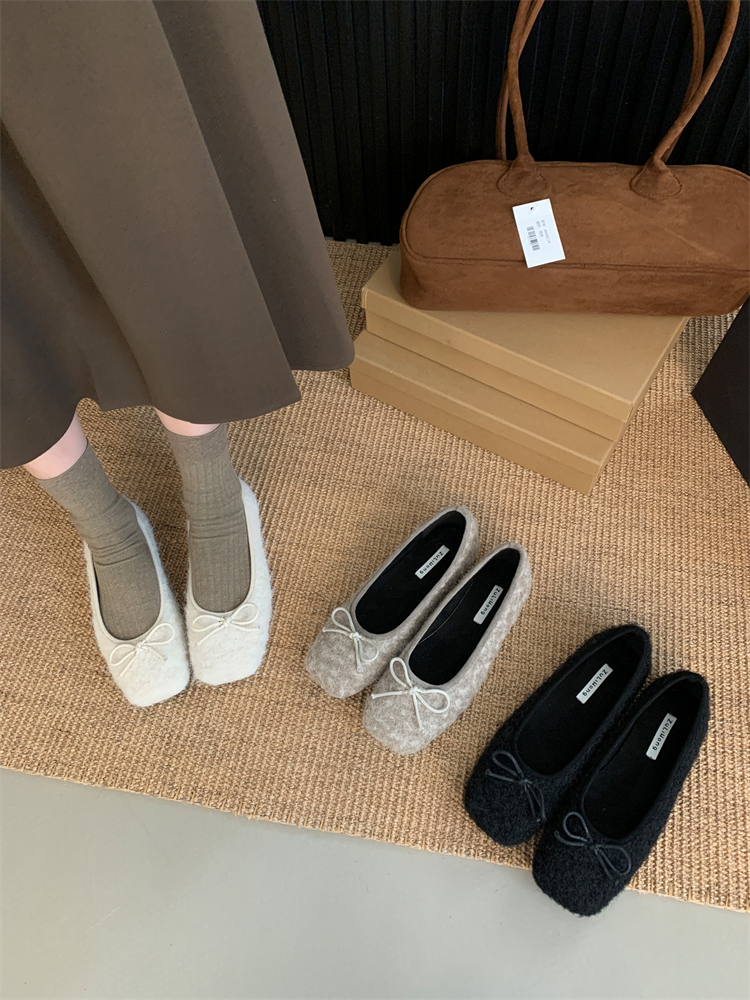 Women's Bowknot Granny Shoes 2025 Autumn Winter New Style Soft Evening Breeze Slip-On Flat Bean Shoes