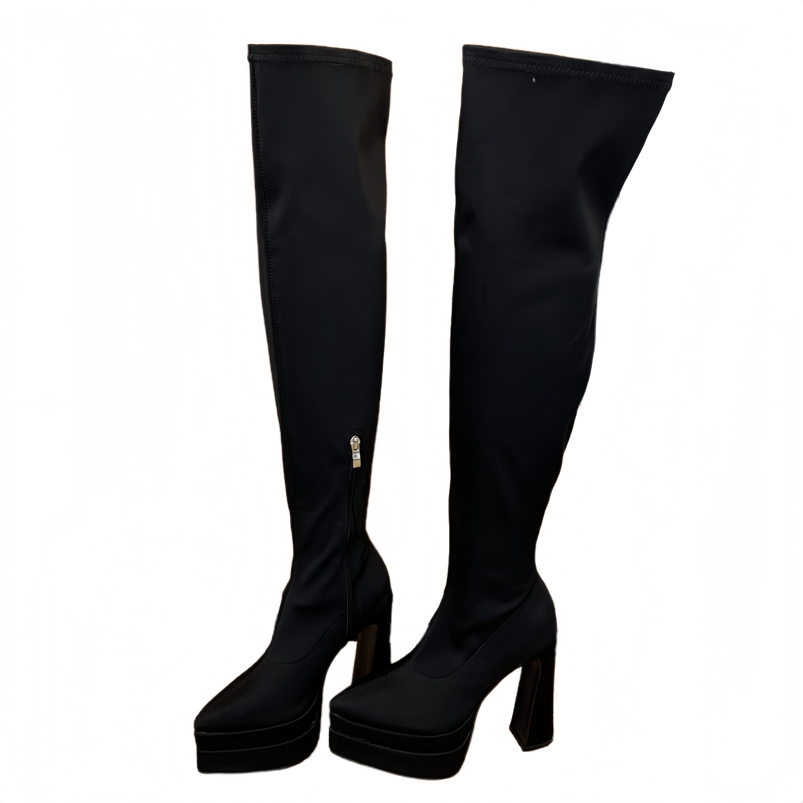 BUBUFLY Women's Over Knee High Heel Patent Leather Boots with Platform Chunky Heel Dance Shoes - Image 5