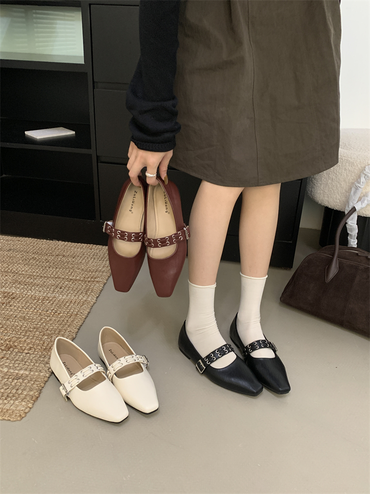 French Style Mary Jane Flat Shoes for Women 2025 Autumn New Retro Casual Commuter Low Heel Leather Shoes