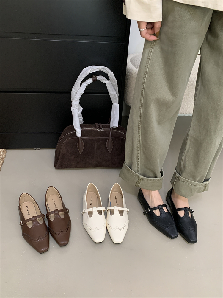 Wan Wan Feng Niche Black Flat Mary Jane Shoes for Women 2025 Autumn Temperament with Dress Commute Leather Shoes
