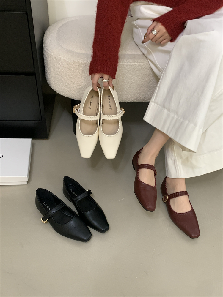 Korean Style Mary Jane Shoes for Women 2025 Autumn New Fashion Flat Heel PU Leather Casual Shoes for Dresses