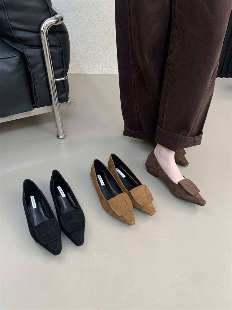 Women's Suede Low Heel Square Toe Loafers with Buckle - Brown Coffee Dark Brown