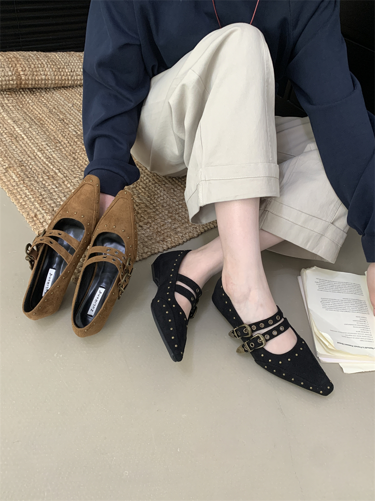 Design Retro Square Toe Mary Jane Shoes for Women 2025 Autumn French Style Low Heel Wedges