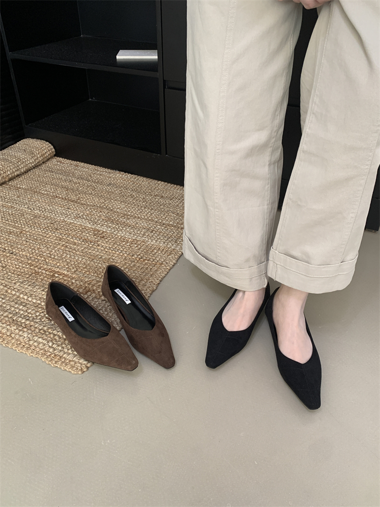 French Elegant Brown Women's Flats 2025 Spring Autumn Wedge Heel Pointed Toe Commuter Grandma Shoes