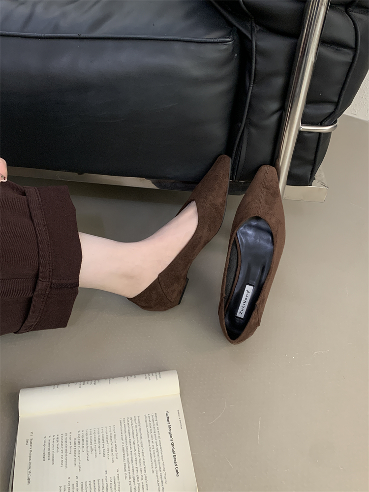 French Elegant Brown Women's Flats 2025 Spring Autumn Wedge Heel Pointed Toe Commuter Grandma Shoes - Image 3