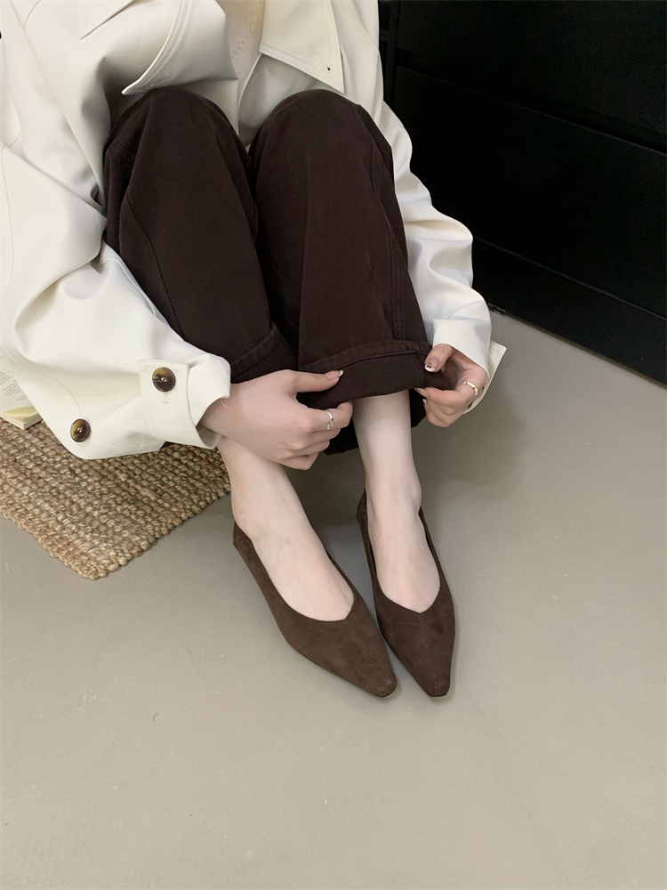 French Elegant Brown Women's Flats 2025 Spring Autumn Wedge Heel Pointed Toe Commuter Grandma Shoes - Image 4