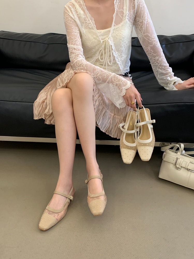 New Square Toe Strap Mesh Slippers for Women Butterfly Comfortable Closed Toe Slip On